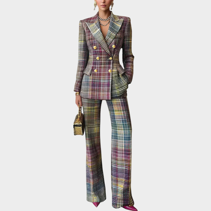 Women's Suit Tailored Checkered Two-Piece Set