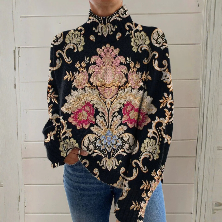Olivia - Vintage floral knit turtleneck jumper