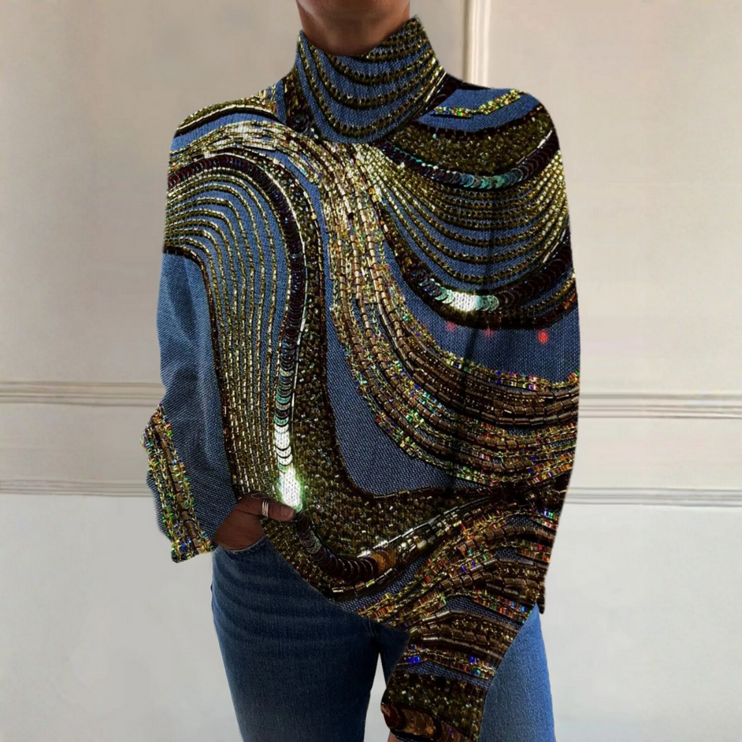 Natalie - Luxury beaded knit turtleneck sweater