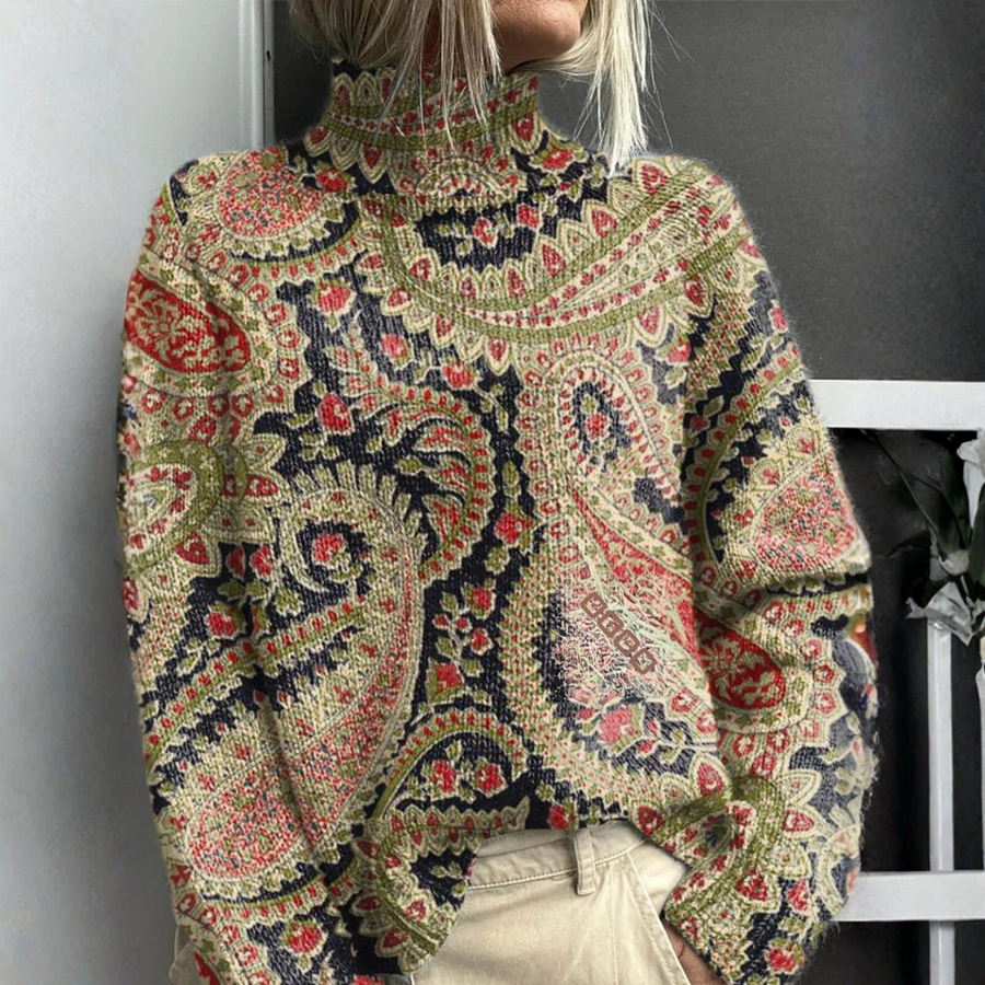 Elena - Vintage floral knit turtleneck sweater