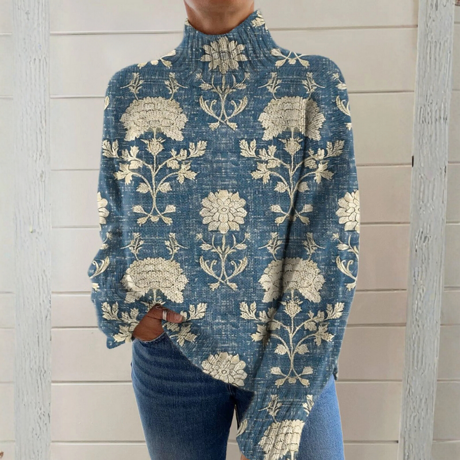 Addison - Vintage floral crochet turtleneck sweater