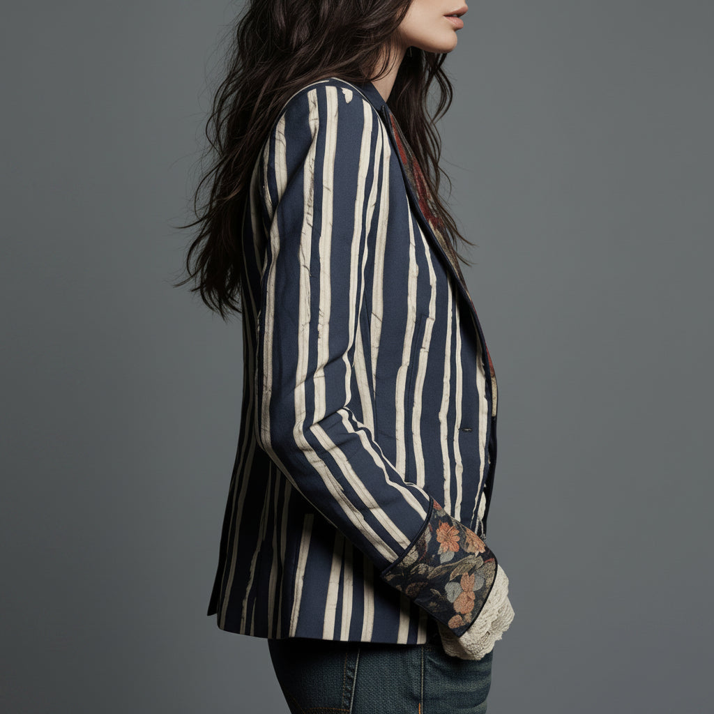 Bohemian Artisan Mixed-Print Striped Blazer