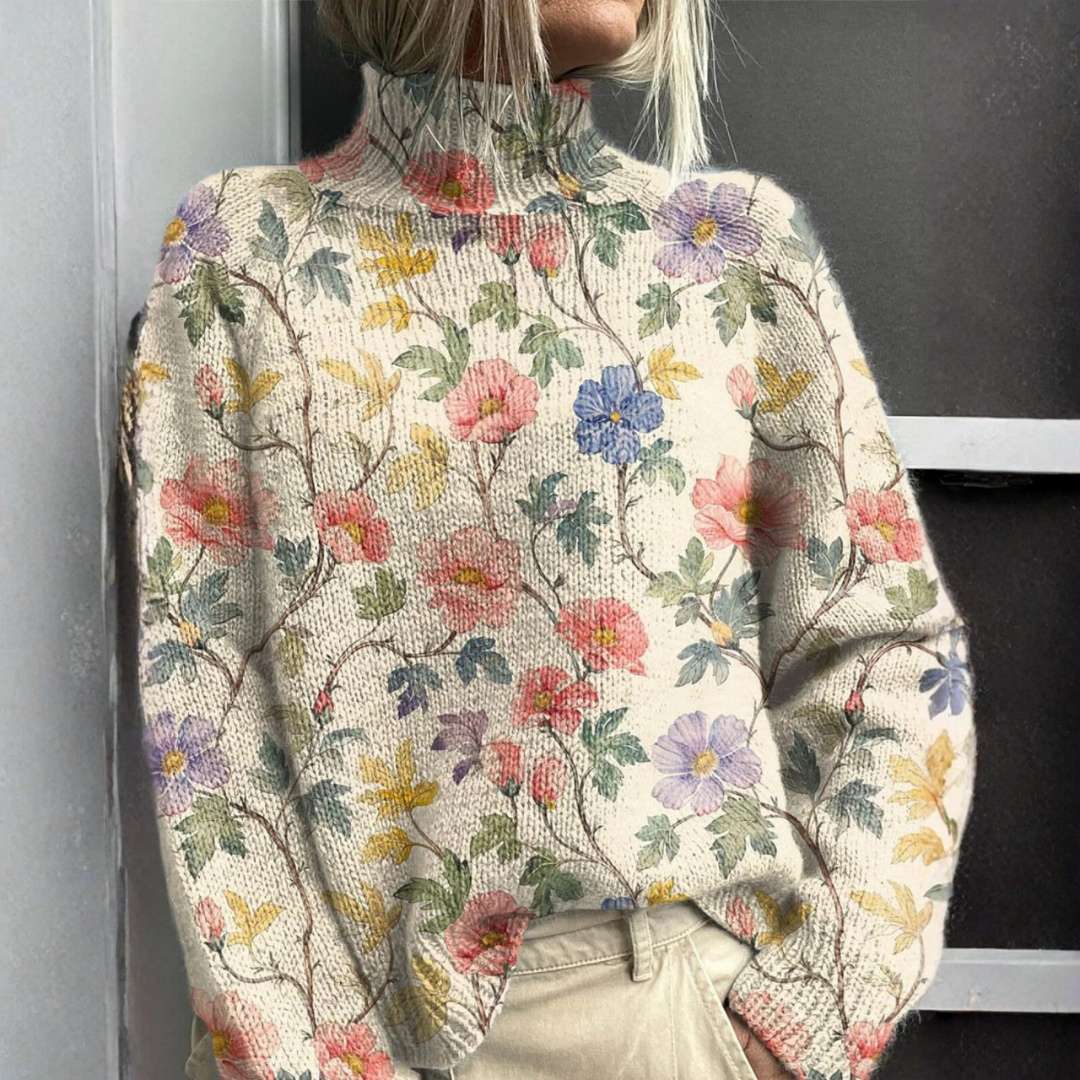 Lucy - Floral knit turtleneck jumper