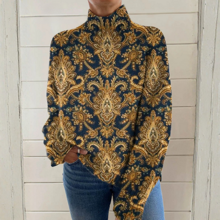 Emma - Vintage floral artistic pattern turtleneck sweater