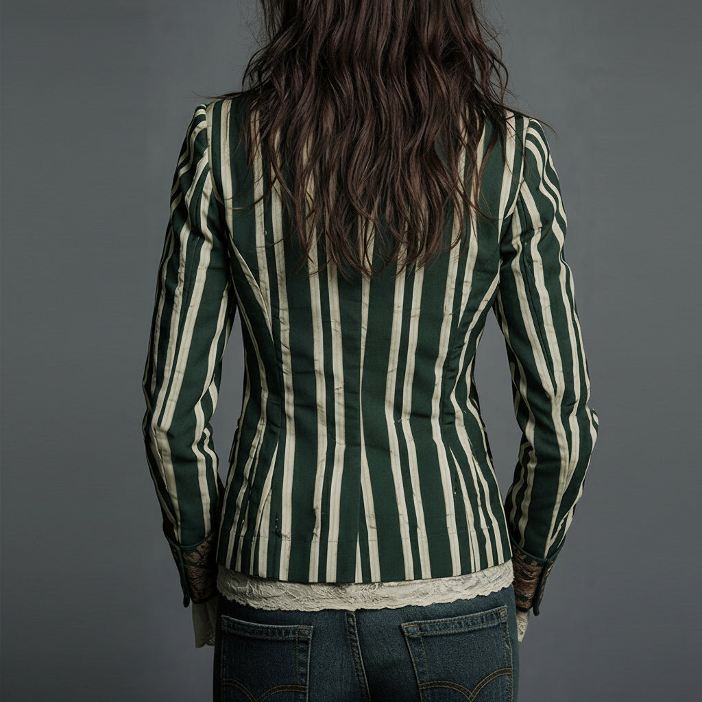 Bohemian Artisan Mixed-Print Striped Blazer