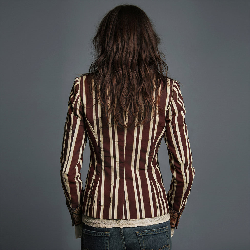 Bohemian Artisan Mixed-Print Striped Blazer