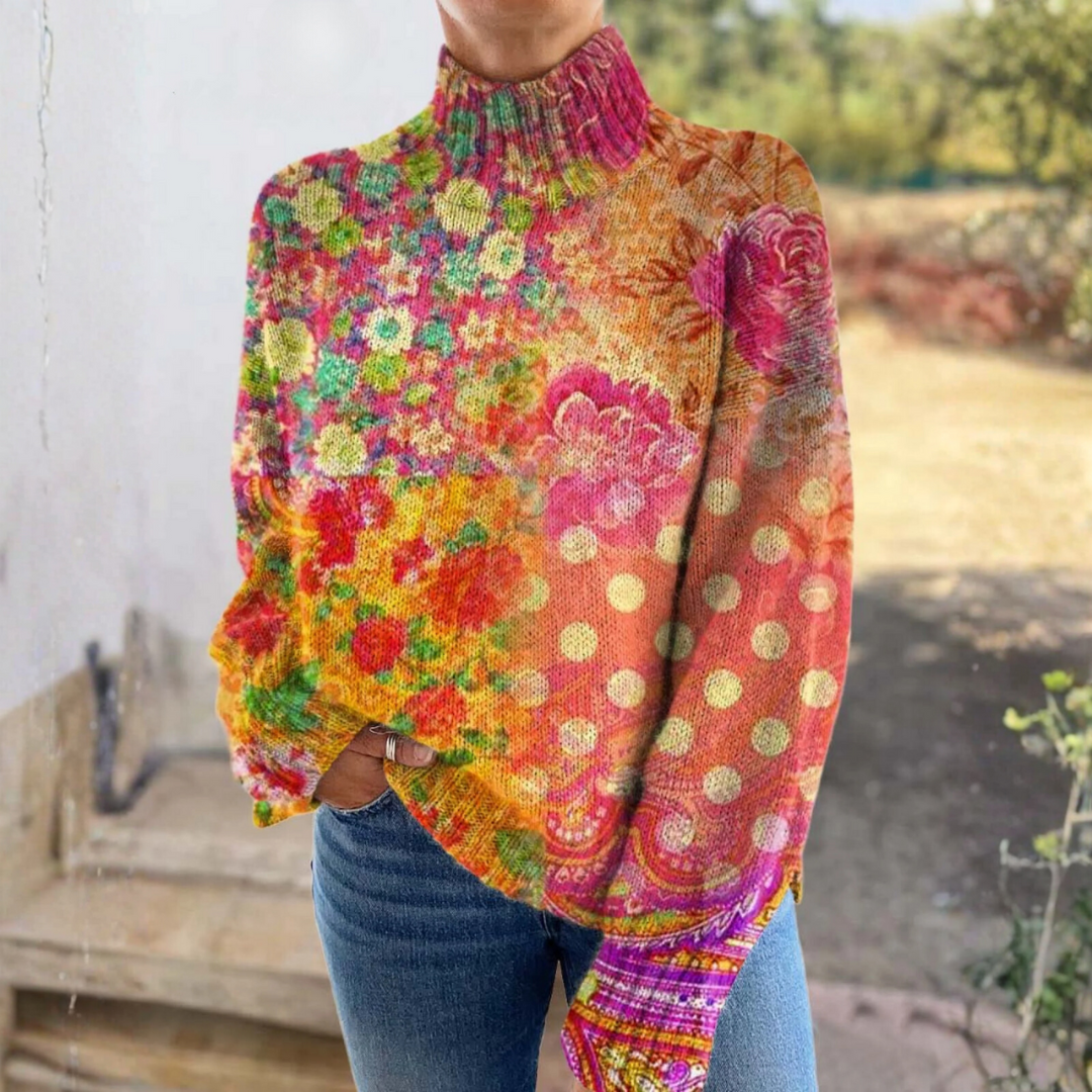 Madison - Floral polka dot print turtleneck sweater