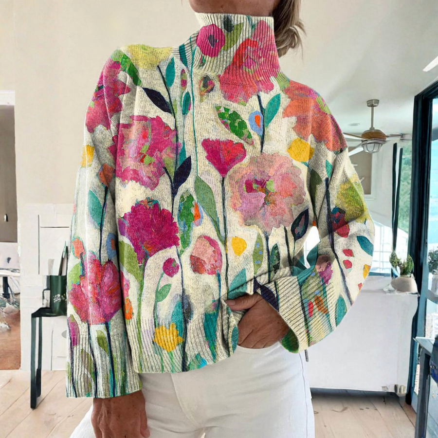Aurora - Vintage floral art print turtleneck sweater