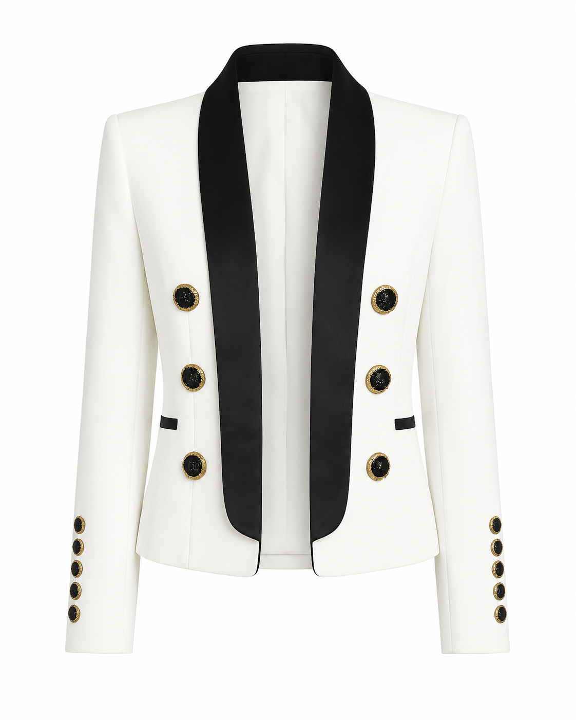 White & Black Contrast Tuxedo Statement Blazer