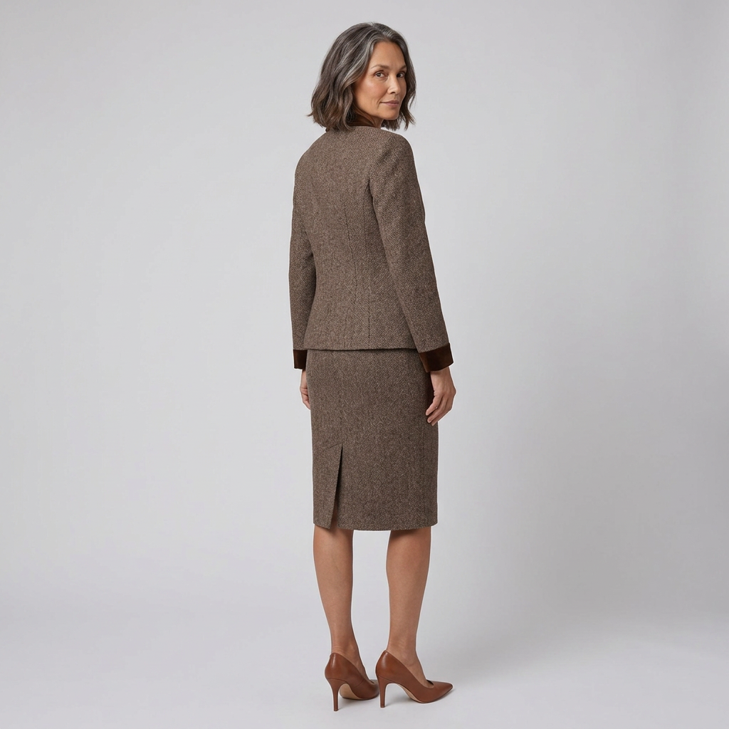 Talia Women's Suit | Tweed Blazer and Pencil Skirt with Velvet Trim
