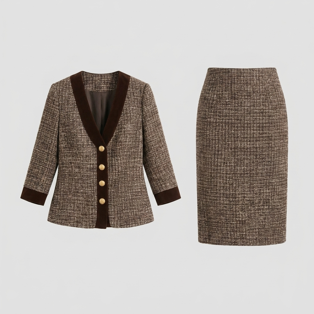 Talia Women's Suit | Tweed Blazer and Pencil Skirt with Velvet Trim