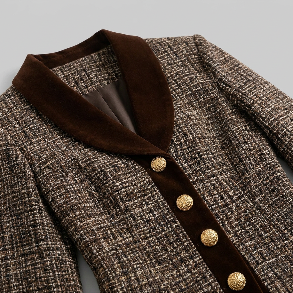 Talia Women's Suit | Tweed Blazer and Pencil Skirt with Velvet Trim