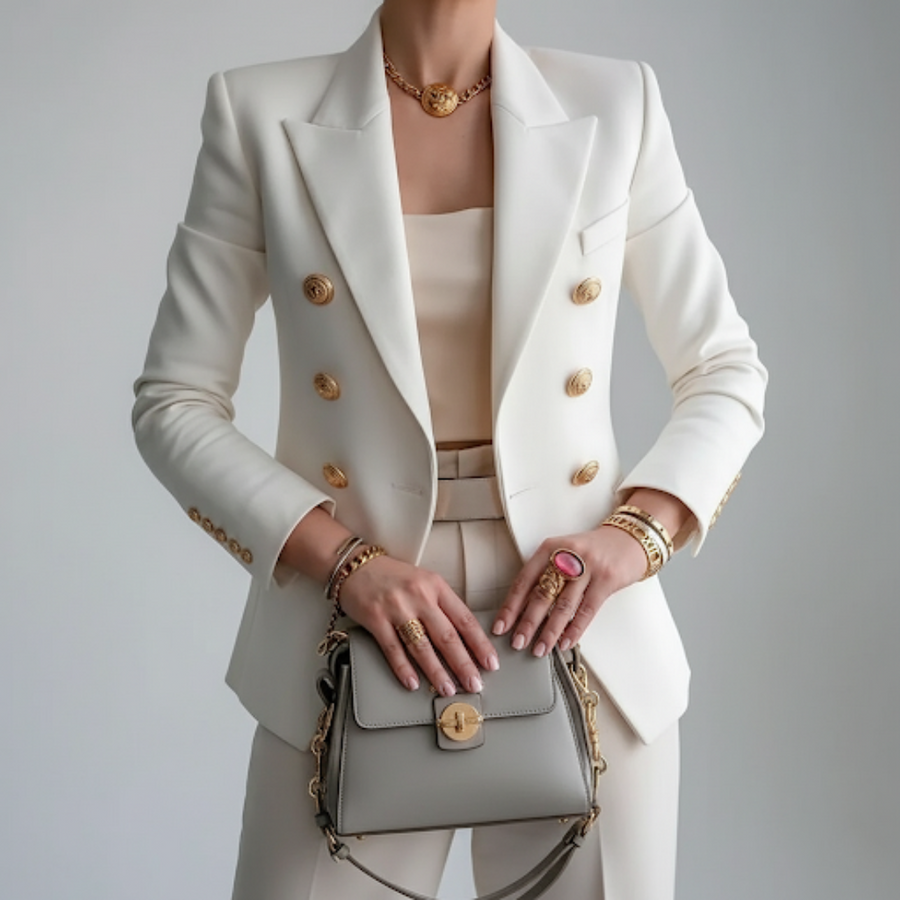 Adelaide | Women's Double-Breasted Tailored Blazer with Gold Buttons