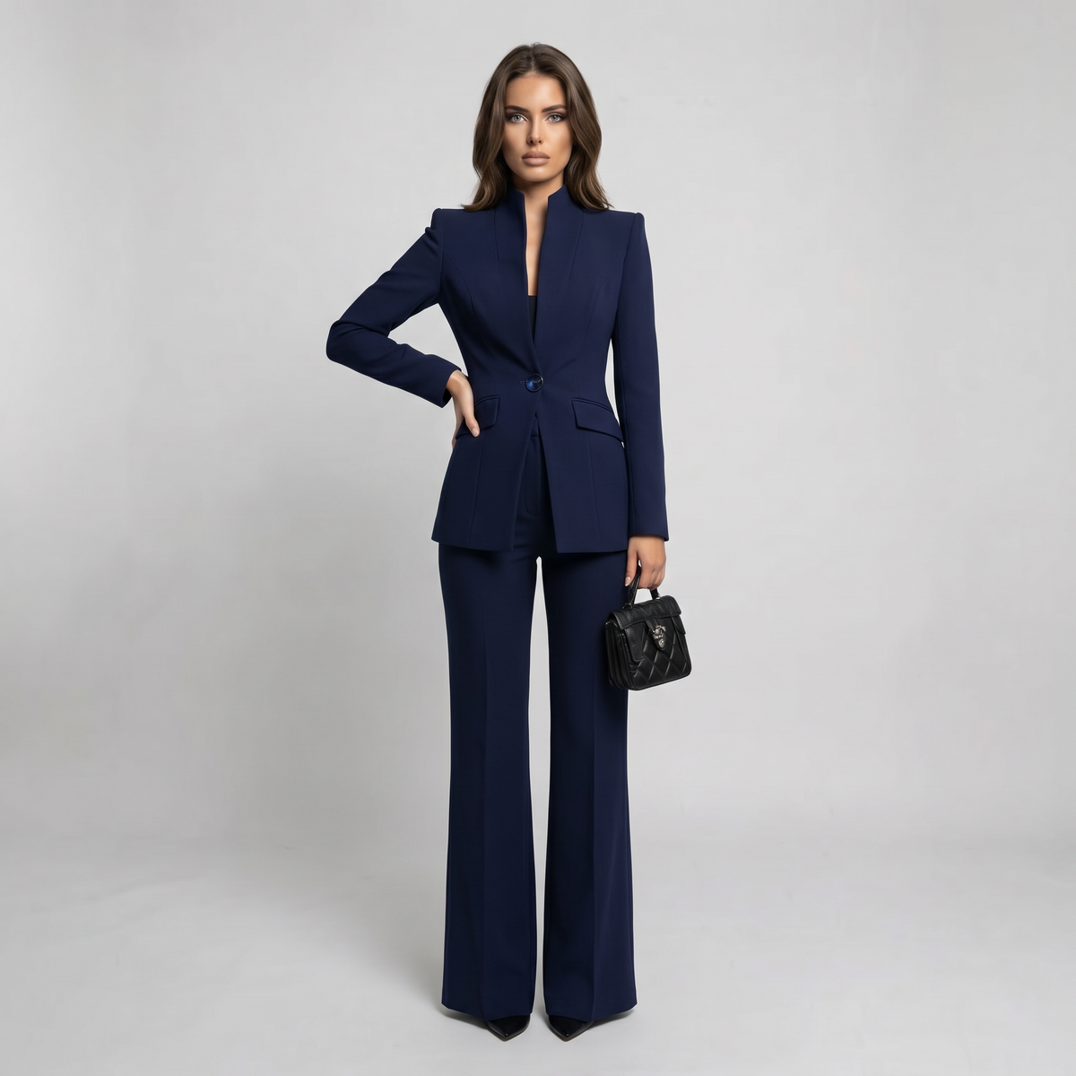 High Collar Blazer Trouser Set