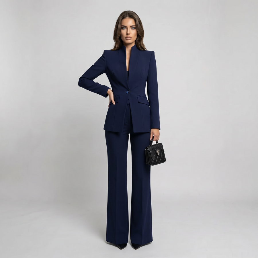 High Collar Blazer Trouser Set
