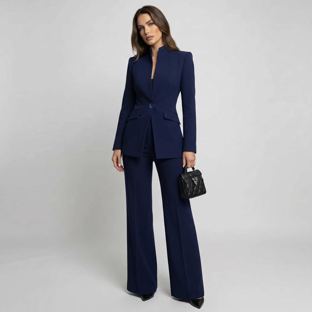 High Collar Blazer Trouser Set