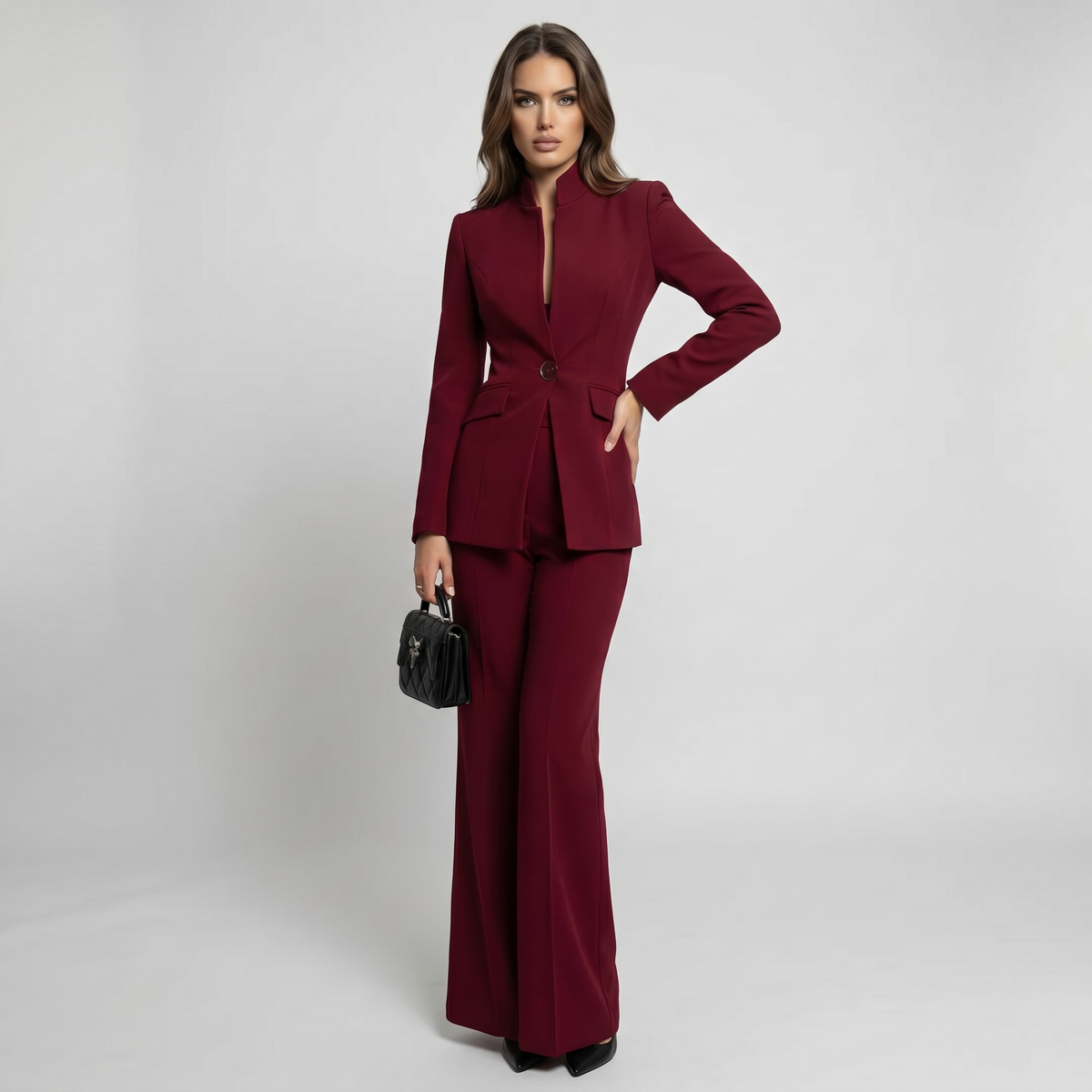 High Collar Blazer Trouser Set