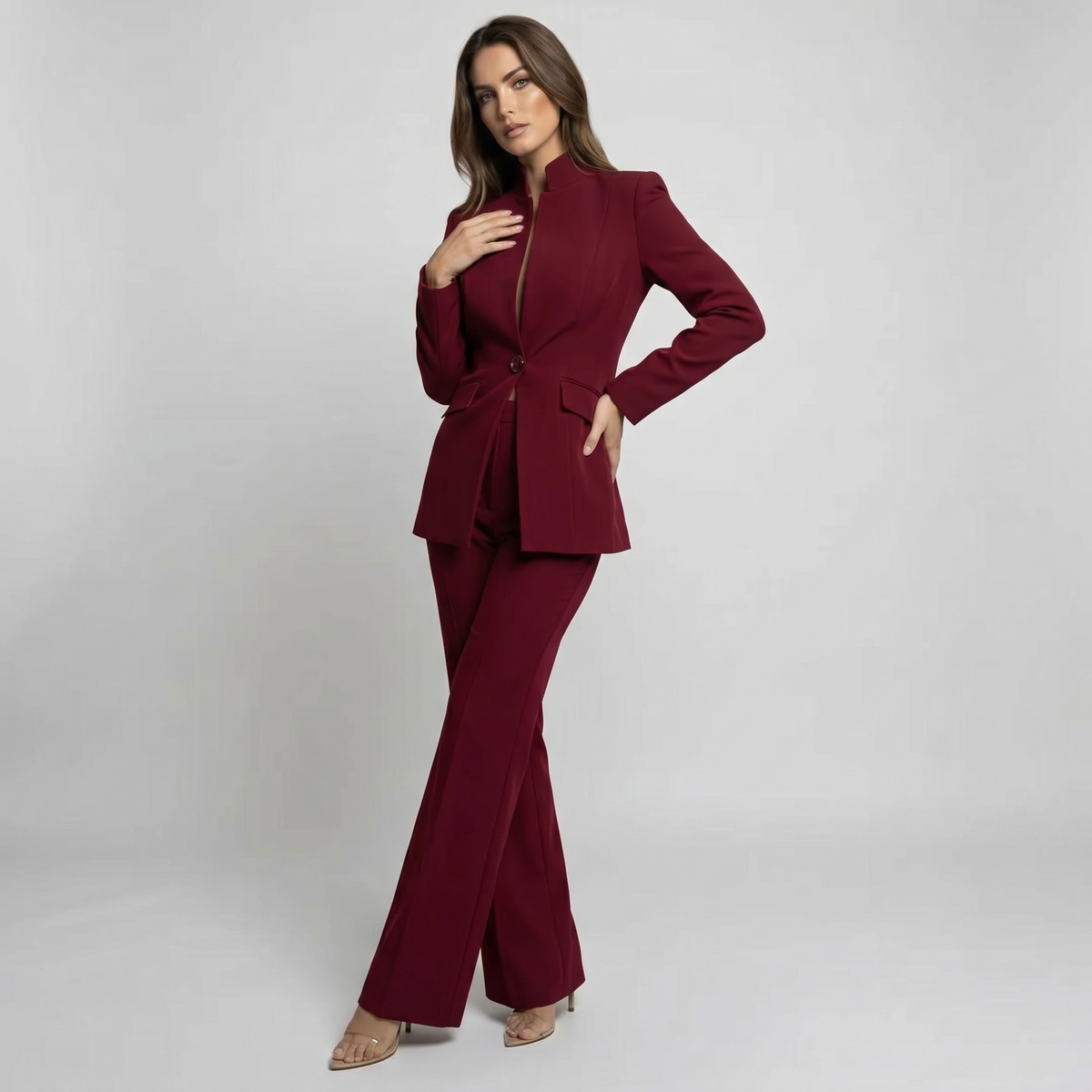 High Collar Blazer Trouser Set