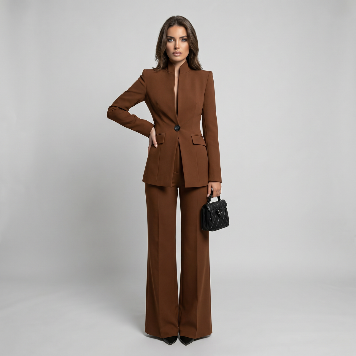 High Collar Blazer Trouser Set