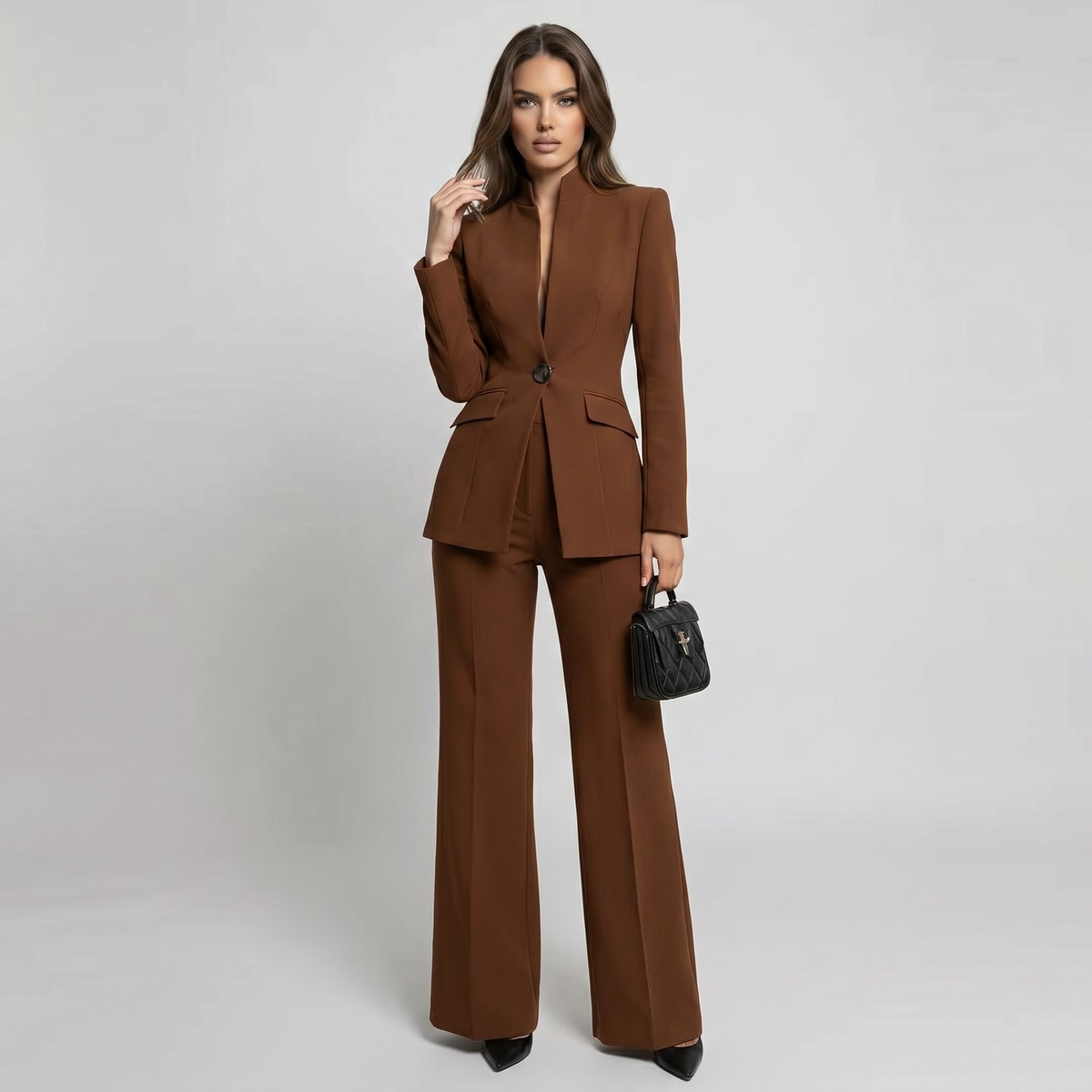 High Collar Blazer Trouser Set