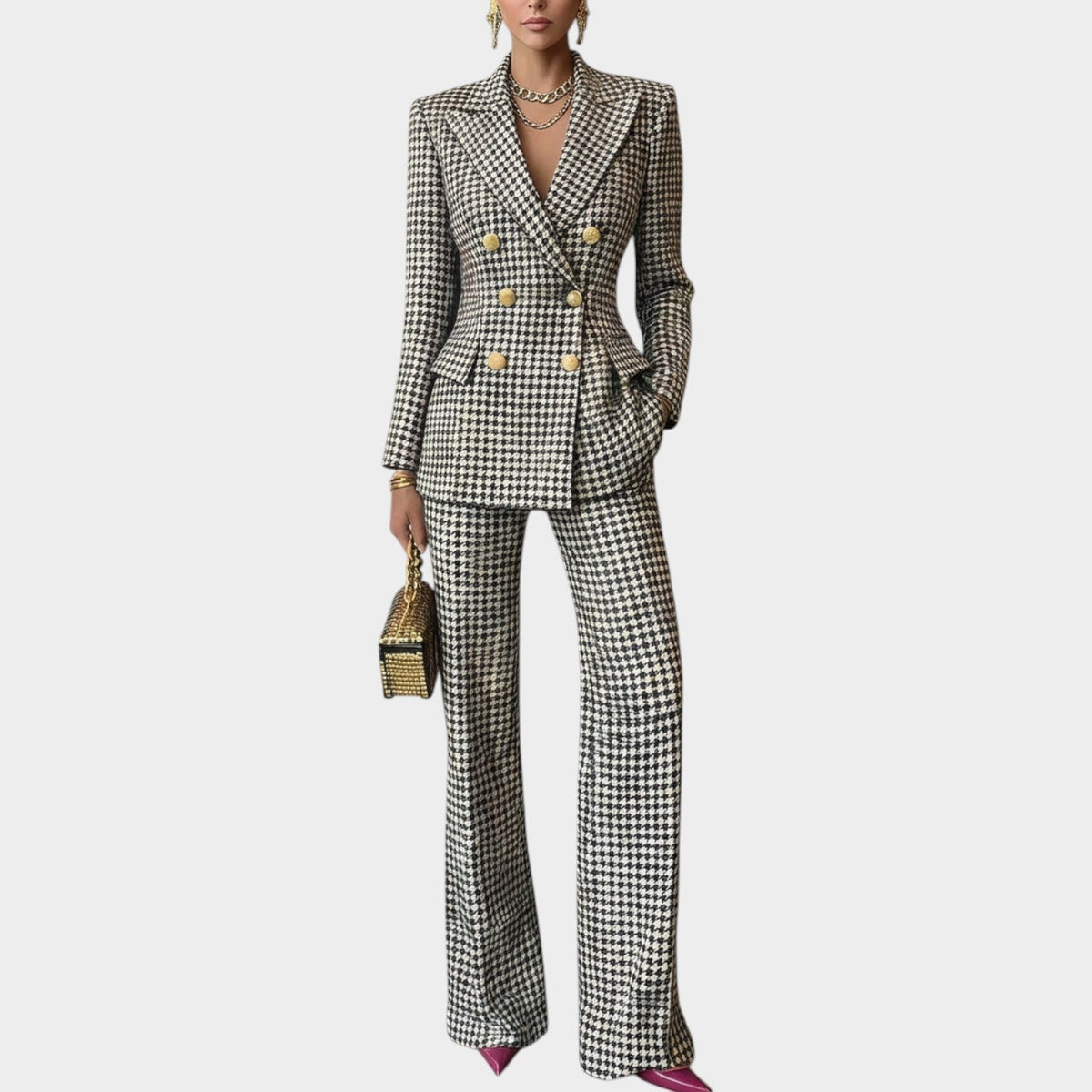 Women's Suit Tailored Checkered Two-Piece Set