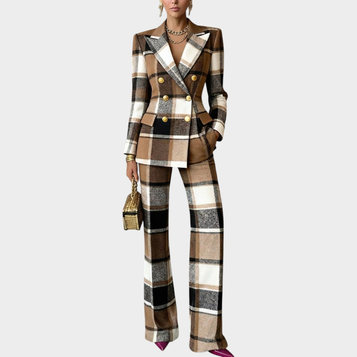Women's Suit Tailored Checkered Two-Piece Set
