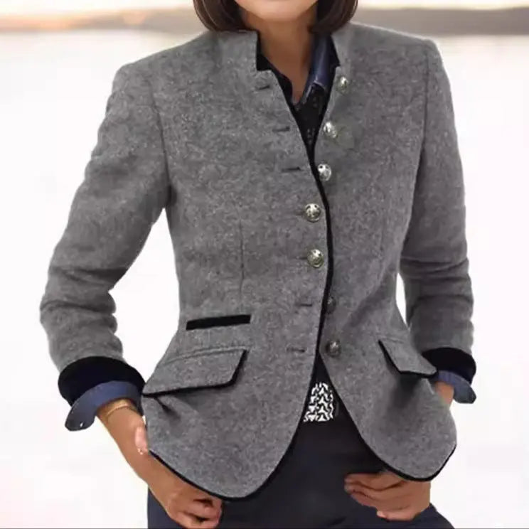 Linda | Tailored Wool Blazer with Contrast Trim