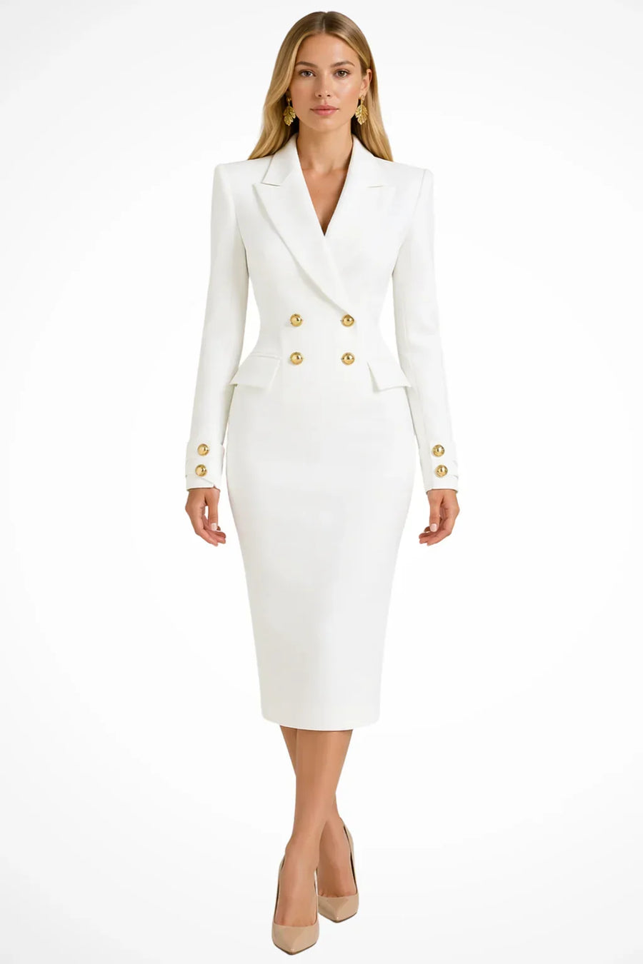 Roberta | Women's Longline Blazer Occasion Midi Dress with Double Breasted Closure and Buttons