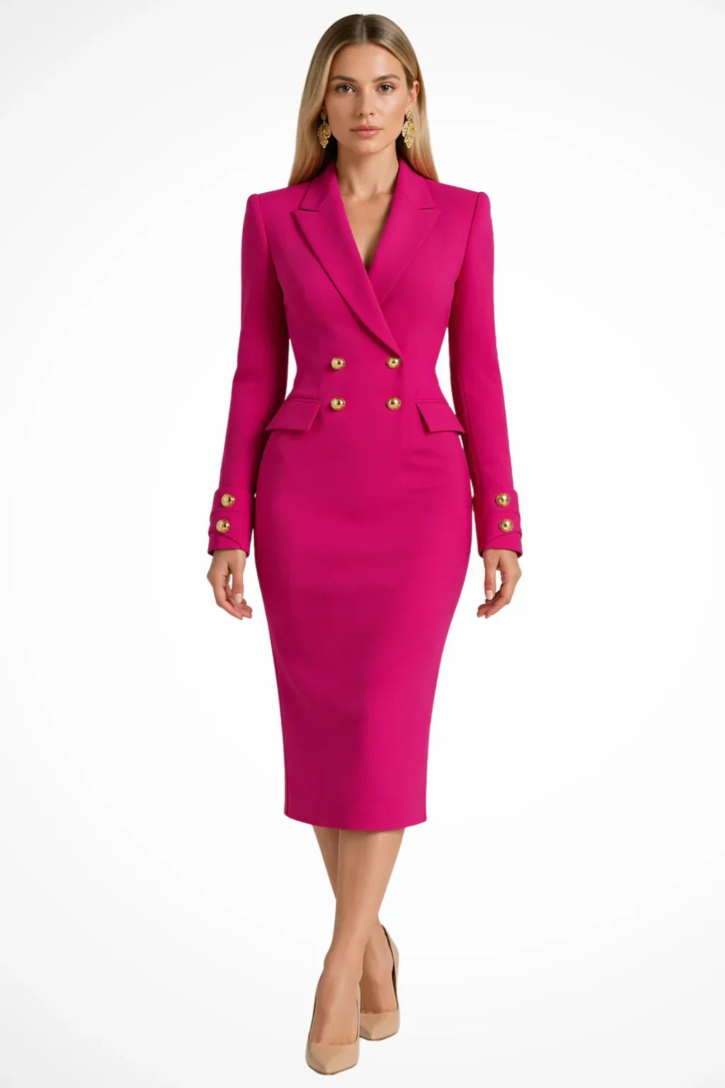 Roberta | Women's Longline Blazer Occasion Midi Dress with Double Breasted Closure and Buttons