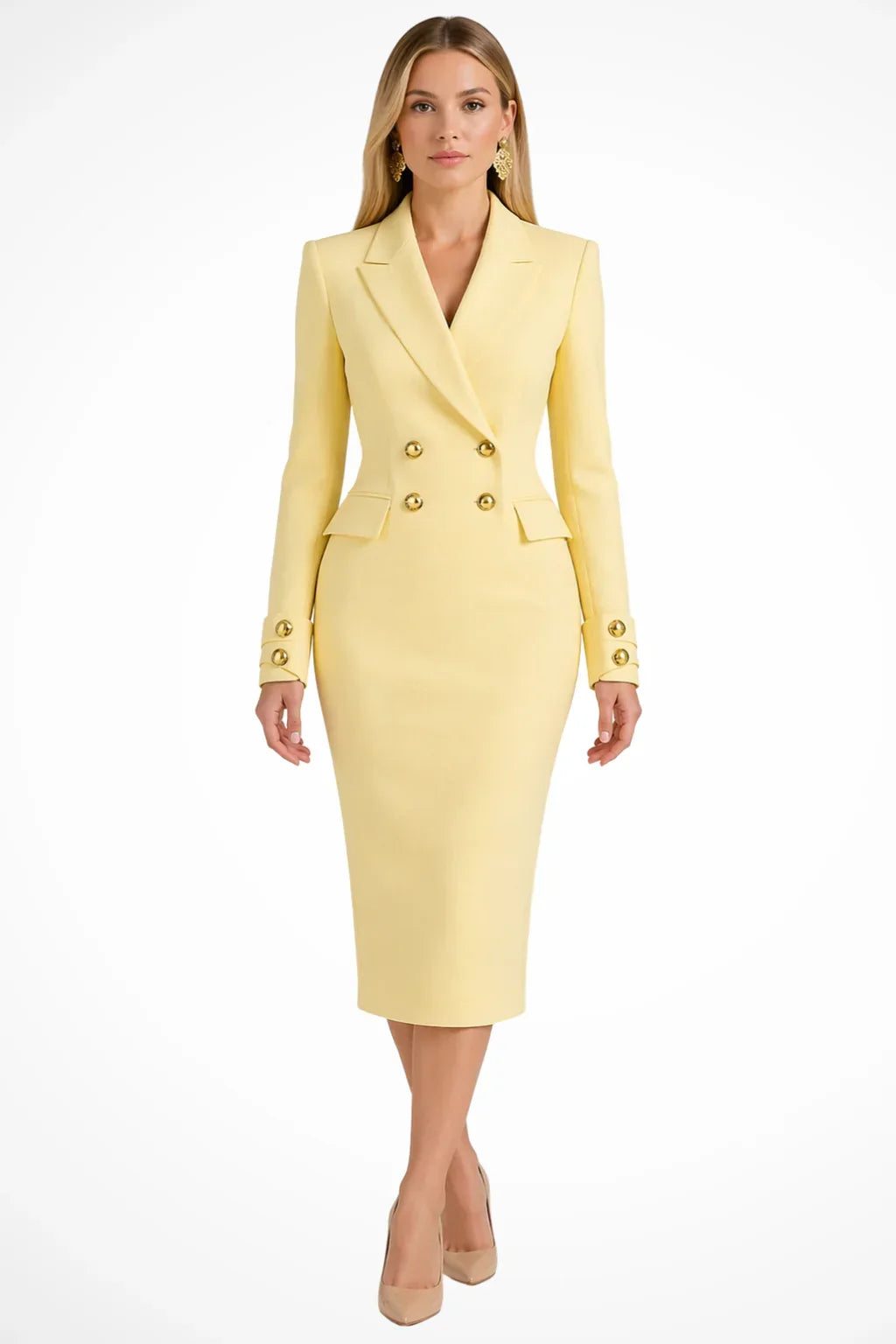 Roberta | Women's Longline Blazer Occasion Midi Dress with Double Breasted Closure and Buttons