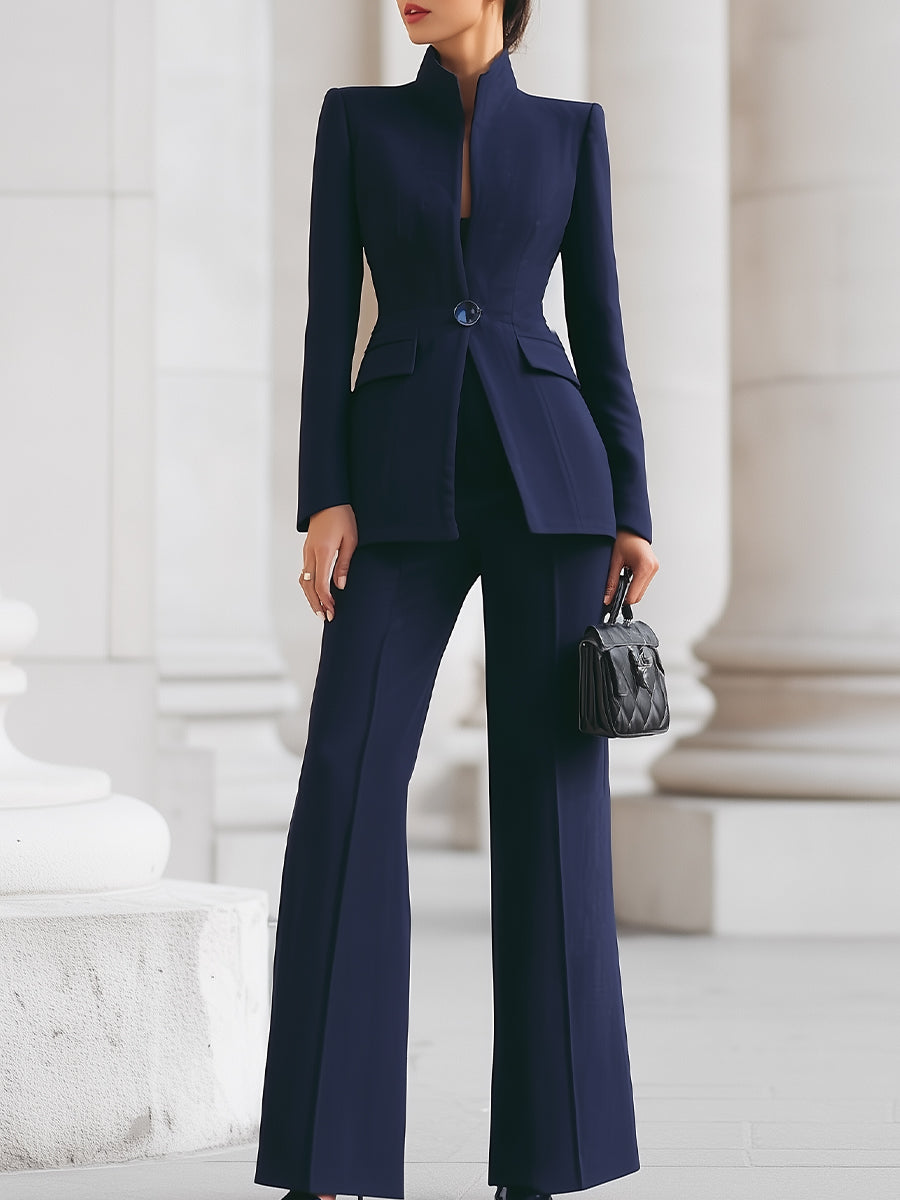 Vera - High-Collar Blazer and Wide-Leg Pants Set