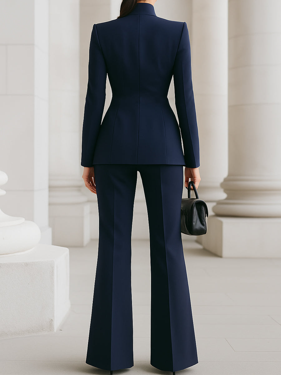 Vera - High-Collar Blazer and Wide-Leg Pants Set