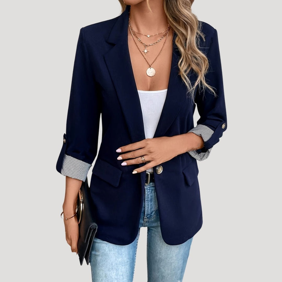 Single-Breasted Tailored Blazer with Roll-Up Sleeves