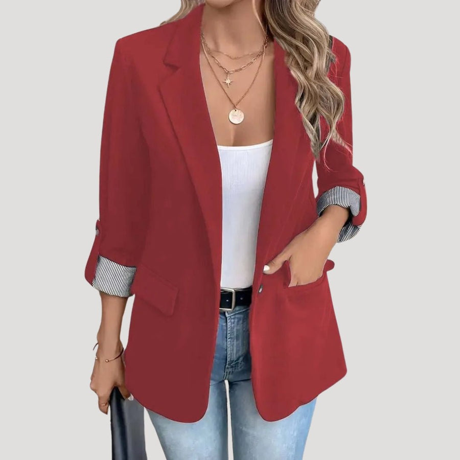 Single-Breasted Tailored Blazer with Roll-Up Sleeves